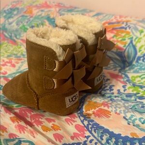 UGG Tan Kids Boots with Ribbon Accent